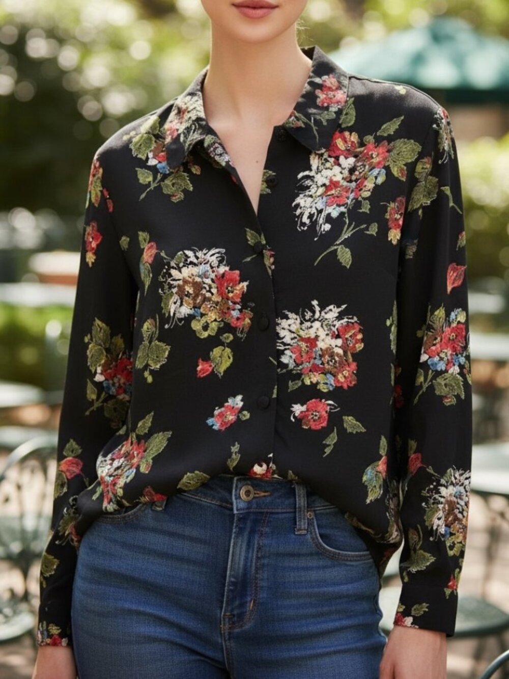 NWT Vintage Carole Little Black Floral Rayon Blouse Size 16 90s NOS Cottagecore